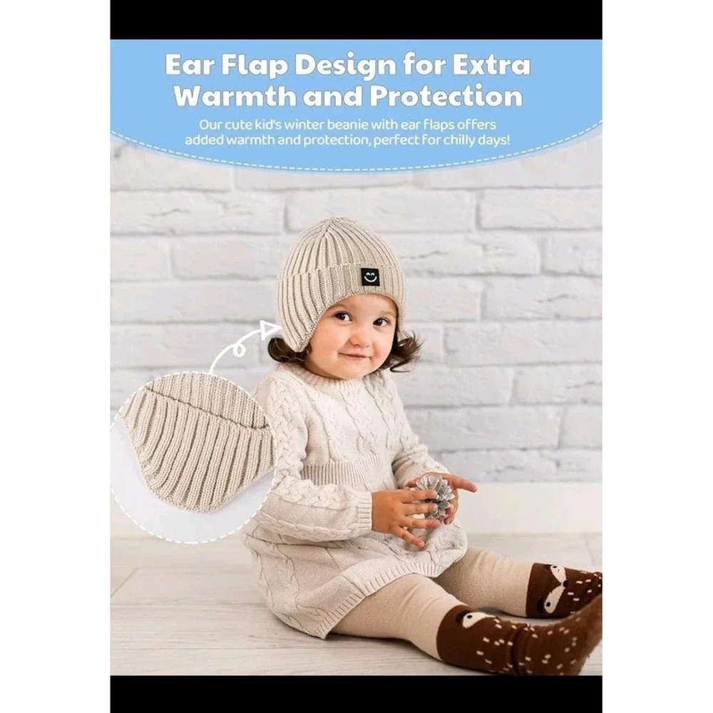 Alepo Baby Beanie Hats with Earflaps 3 Pack Fleece Lined Winter Hat for Toddlers